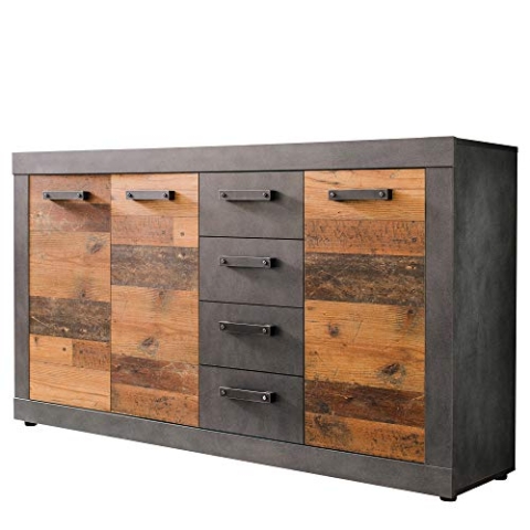 trendteam smart living - Indy - Kommode - Graphit Grau/Alteiche - 4 Schubladen, 4 Fächer - (BxHxT) 151 x 86 x 37 cm - Sideboard in rustikaler Optik