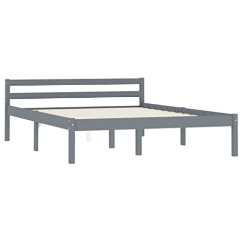 vidaXL Kiefernholz Massiv Bettgestell Holzbett Doppelbett Futonbett Massivholz Bett Bettrahmen Lattenrost Schlafzimmerbett 140x200cm Grau