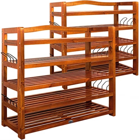 Casaria® 2X Schuhregal mit 5 Ebenen 95x26x82cm FSC®-Zertifiziert Akazien Holz Massiv Bad Diele Flur Bad Schuhschrank Schuhaufbewahrung Schuhständer Braun