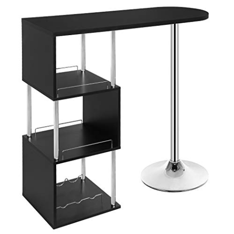 WOLTU Bartisch Stehtisch Bistrotisch Bartheke Tresentisch, mit 3 Ablagefläche, mit Weinregale, Metall, MDF, Schwarz, 113x40x105cm(BxTxH)
