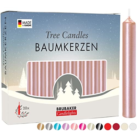 BRUBAKER 100er Pack Baumkerzen Wachs - Weihnachtskerzen Pyramidenkerzen Christbaumkerzen - Roségold