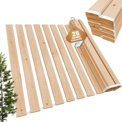 Rollrost 80x200 cm - 21 Leisten - extra starker Lattenrost aus Massivholz - belastbar bis 250 kg - Rolllattenrost für Einzelbett oder Doppelbetten