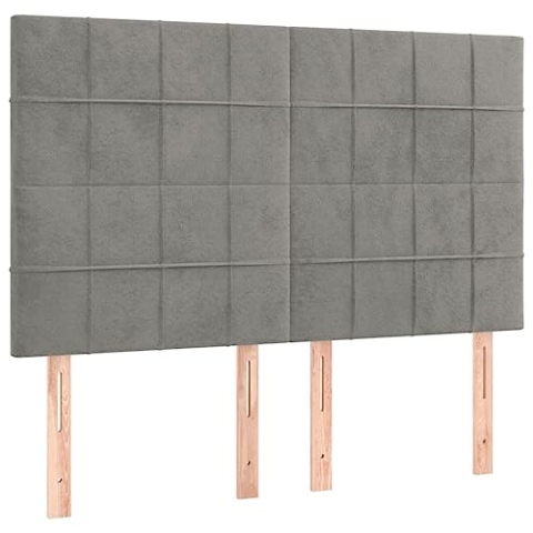 vidaXL Kopfteil 4 STK., Bettkopfteil mit Holzbeinen, Höhenverstellbar Polsterkopfteil für Bett, Betthaupt Bettzubehör Schlafzimmer, Hellgrau 72x5x78/88cm Samt