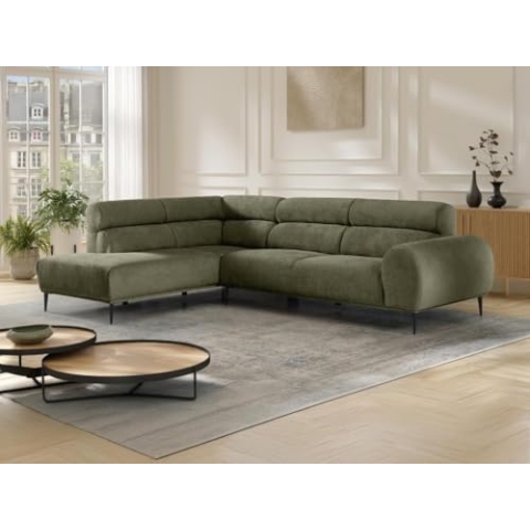Vente-unique-Ecksofa - Ecke Links - Strukturstoff - Khaki - MALIADA