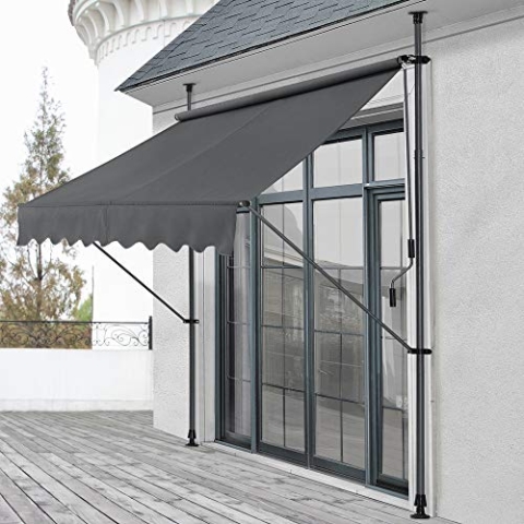 pro.tec Klemmmarkise Grau 198 x 120 x 200-298cm Markise Balkonmarkise Sonnenschutz ohne Bohren