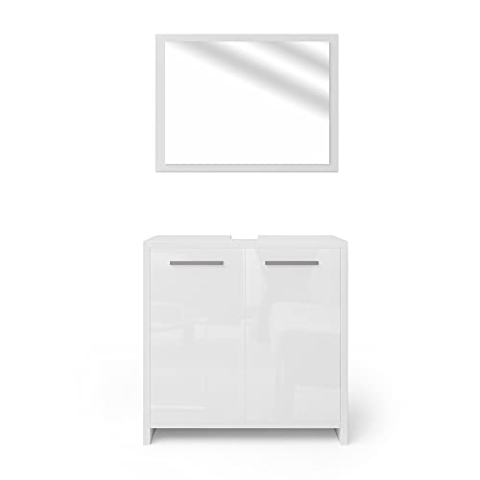 Vicco Badmöbel-Set Kiko, Badezimmerschrank-Set, Weiß Hochglanz, 2 Teile