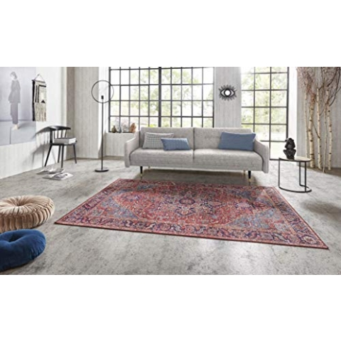 Nouristan Asmar Teppich – Wohnzimmerteppich Orient-Touch Detailiertes Muster Florales Kurflor Flachgewebe Teppich für Esszimmer, Wohnzimmer, Schlafzimmer – Orientalrot, 160x230cm