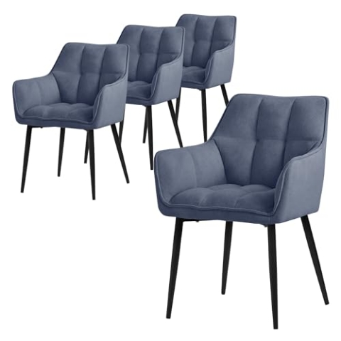 ML-Design Esszimmerstühle 4er Set aus Frotteestoff, Blau, Küchenstuhl mit dickem gepolsterter Sitz & Metallbeinen, Wohnzimmerstuhl mit Rücken- und Armlehnen, Polsterstuhl, Ergonomischer Loungesessel