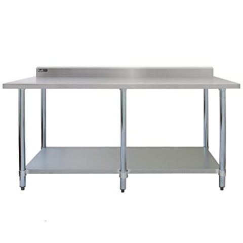 Gastronomie Edelstahltisch Arbeitstisch 210cm Küchentisch Zerlegetisch Edelstahl Lebensmittel Zubereitungstisch Restaurant Küche Aufbewahrungs Ablage 250kg Tragkraft 10cm Rückwand 2 x Mikrofasertücher