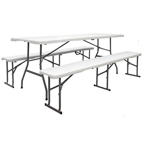 AMANKA 300kg Bierzeltgarnitur 180 x 70 cm - Wetterfest für 8 Personen - Esstisch Set mit 2 Bänken