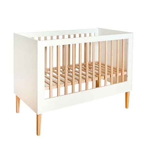 ATB Weiss Babybett Ila 60x120 - Baby Bett Für Baby - Massivholz Bed 120x60 for Babys - Kinderbett Ab 3 Jahr - Weiß Crib 60 x 120 - Beyaz Bebek Yatagi - Komplett Beybi Cots Für Sleep