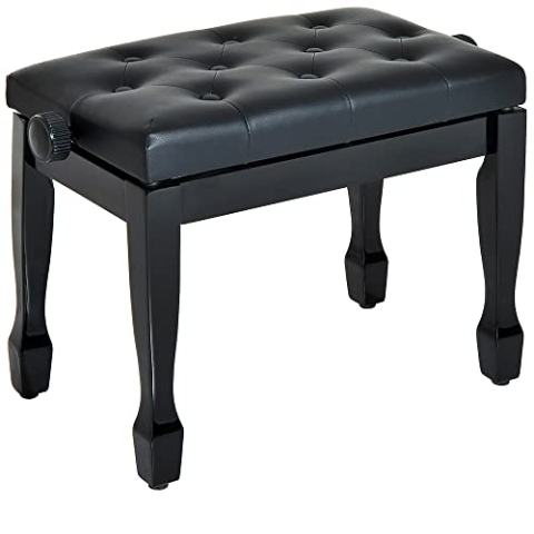HOMCOM Klavierhocker Klavierbank Kosmetikhocker höhenverstellbar Hocker Üben von Musikinstrumenten Massivholz Kunstleder Schwarz 64 x 35 x 45-55 cm