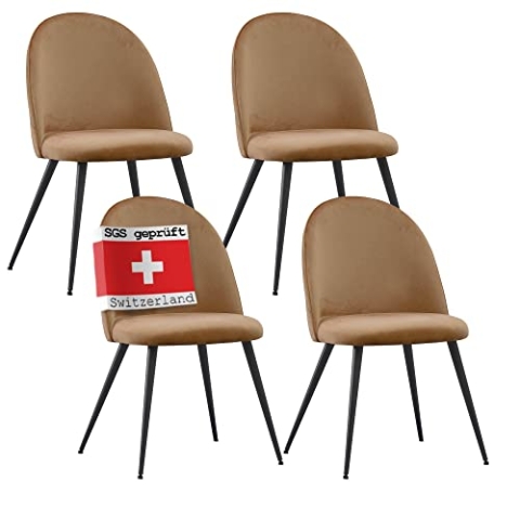 ALBATROS Esszimmerstühle mit Samt-Bezug 4er Set Capo, Braun - Stilvolles Vintage Design, Samt-Bezug, SGS geprüfter Polsterstuhl - Moderner Küchenstuhl, Stuhl Esszimmer oder Esstisch Stuhl