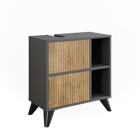 Vicco Waschbeckenunterschrank Leano, Anthrazit/Bergeiche, 60 x 62 cm mit 2 Schubladen