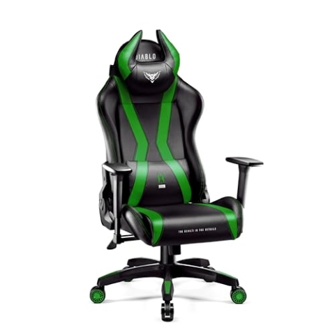 Diablo Gaming Stuhl X-Horn 2.0 Bürostuhl Schreibtischstuhl 3D Armlehnen Ergonomisches Design Nacken/- Lendenkissen Kunstleder Wippfunktion (Grün, Normal (L))
