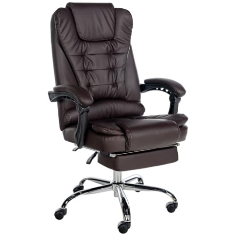 CLP Bürostuhl Oxygen I Schreibtischstuhl Mit Fußablage I Ergonomischer Drehstuhl stufenlos höhenverstellbar I bis 135 kg belastbar, Farbe:braun, Material:Kunstleder