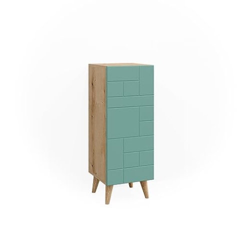 Vicco Midischrank Rudi, Badmöbel, Mintgrün/Eiche, 30.3 x 80.3 cm mit Tür