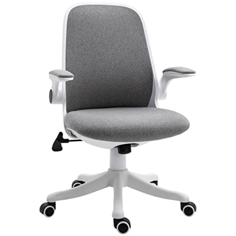 Vinsetto Bürostuhl Schreibtischstuhl Drehstuhl mit Wippfunktion Armlehne verstellbar höhenverstellbar ergonomisch Leinenimitat Nylon Grau+Weiß 62,5 x 60 x 94-104 cm