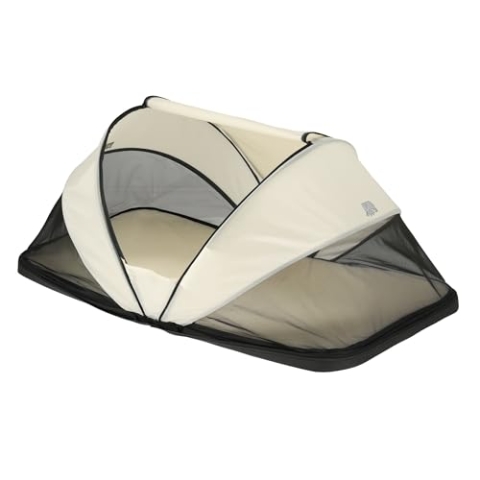 Deryan Kleinkind Reisebett mit Matratze ab Geburt bis 2,5 Jahre - Faltbar Kleinkindbett Babyzelt in 2 Sekunden aufgestellt - inkl. Moskitonetz & Reisetasche - 136x84x62cm (Creme)