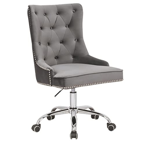 Riess Ambiente Design Bürostuhl Victorian Samt Silbergrau mit Armlehne Stuhl höhenverstellbar mit Leichtlaufrollen