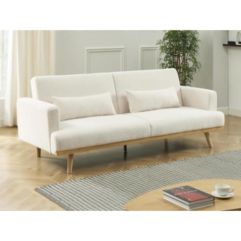 Vente-unique-Klappsofa 3-Sitzer mit Schlaffunktion - Bouclé-Stoff - Weiß - ESME