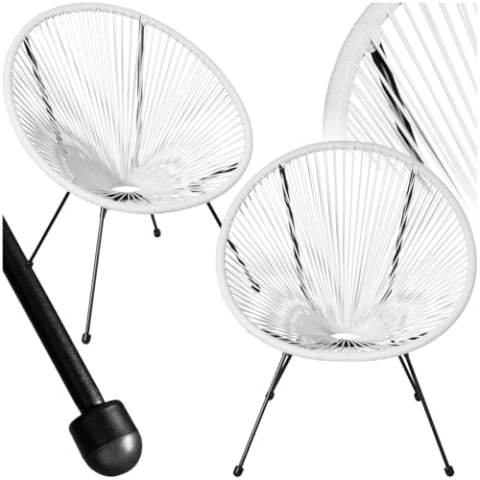 tectake® 2er Set Stuhl Acapulco Design, Gartenstuhl, Gartenstühle im Retro Design, Indoor und Outdoor Sessel für Garten, Wintergarten, als Terrassenstühle oder Balkon Sessel - weiß
