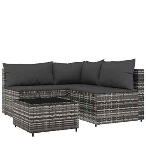 vidaXL Garten Lounge Set 4-TLG., Gartenmöbel Set mit Kissen, Sitzgruppe für Garten Terrasse, Modular Sofa Garnitur Loungemöbel, Grau Poly Rattan