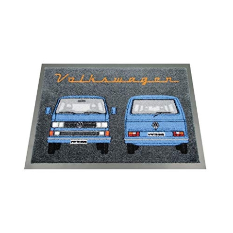 BRISA VW Collection - Volkswagen Fuß-Matte-Tür-Vorleger-Schuh-Schmutzfang-Abstreifer mit T3 Bulli Bus Motiv (Bus Front/Blau)