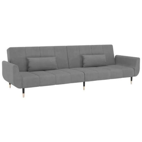 vidaXL Schlafsofa 2-Sitzer, Sofa Couch mit Schlaffunktion, Sofabett Gästebett mit 2 Kissen, Schlafcouch Bettsofa Wohnzimmer, Modern, Hellgrau Samt