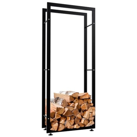 CLP Kaminholzständer Keri V2 I Aus Schwarzem Metall I Kaminholzregal Mit Bodenschonern I Stapelhilfe Für Brennholz, Farbe:schwarz, Größe:25x60x150 cm