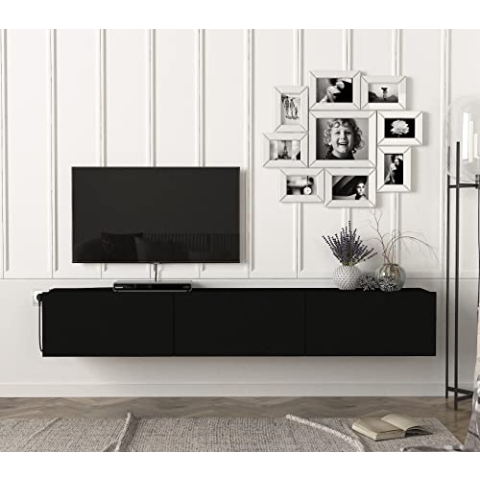 moebel17 Damla TV Lowboard hängend, Schwarz, Holz, grifflose Türen viel Stauraum,Board für Wohnzimmer,Hängeboard Designerstück,180 x 29,5 x 29,5 cm, 9574 (Schwarz)