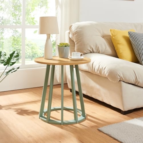 [en.casa] Beistelltisch Lensuu Nachttisch Sofatisch 48 x Ø48 cm Wohnzimmertisch mit Holzgestell Kaffeetisch rund Pastellgrün/Eiche