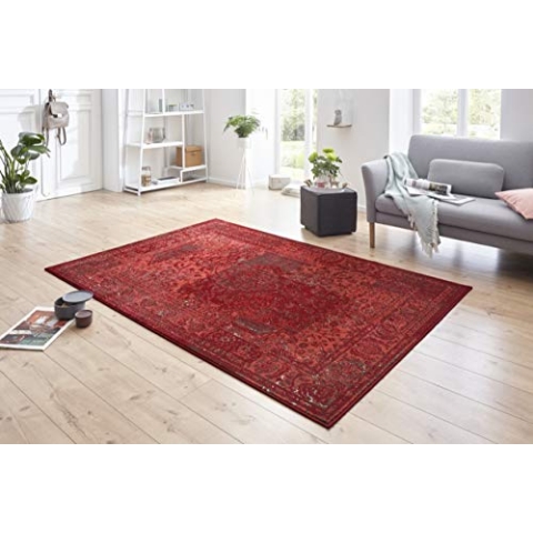 Hanse Home Teppich Plume – Used-Look Teppich Kurzflor Modern Vintage Design Teppiche für Esszimmer, Wohnzimmer, Kinderzimmer, Flur, Schlafzimmer, Küche – Rot 160x230cm