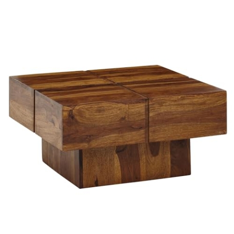 Wohnling Couchtisch 57,5x57,5x30 cm Sheesham Massivholz Sofatisch Quadratisch, Design Wohnzimmertisch Kaffeetisch Massiv, Kleiner Tisch Wohnzimmer Modern