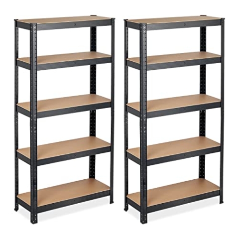 2 x Schwerlastregal, HBT: 150 x 75 x 30 cm, Traglast: 875 kg, 5 Böden, zum Stecken, Keller, Garage, Stahl, MDF, schwarz