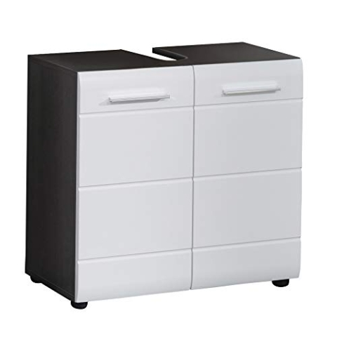 trendteam smart living - Line - Waschbeckenunterschrank - Rauchsilber/Weiß Hochglanz - Waschtisch mit 2 Fächern, 1 Verstellbarer Einlegeboden - (BxHxT) 60 x 57 x 31 cm - chromglänzende Griffe