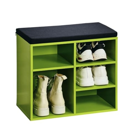 Kesper | Schuhschrank mit Sitzkissen, Material: Faserplatte, Maße: B51,5 x H48 cm x L29,5 cm, Farbe: Grün, Schwarz |15962