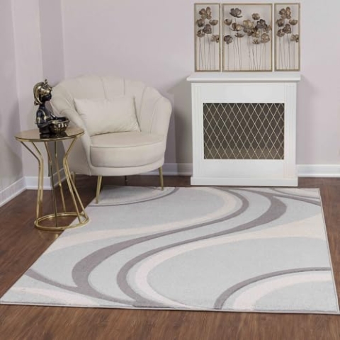 Livabliss Toulouse Wohnzimmer Teppich Modern - Abstrakt Design in Marmor Optik für Wohnzimmer, Esszimmer, Schlafzimmer 160x213 cm - Kurzflor in Grau und Hellbeige