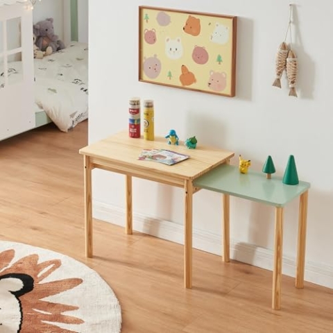 [en.casa] Kindertisch Skellefteå Kinderschreibtisch ausziehbar 60 x 38 x 52 cm Spieltisch Maltisch Lerntisch abgerundete Ecken Basteltisch Aktivitätstisch Natur/Mintgrün