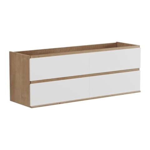 Vente-unique-Waschbeckenunterschrank hängend - 150 cm - Holzfarben hell & Weiß - SABURI