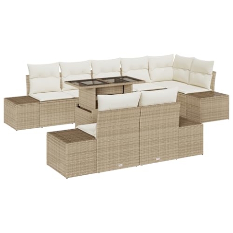 vidaXL 7-teiliges Garten Sofa Set mit Kissen Beige Poly Rattan
