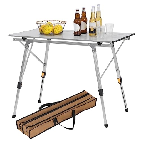 WOLTU Campingtisch Klapptisch aus Alu Gartentisch Balkontisch Reisetisch zusammenklappbar, mit Packtasche, Höhenverstellbar, 90x52.2X(45-69) cm