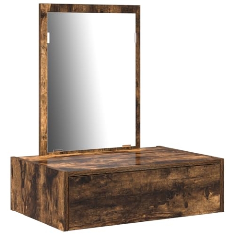 vidaXL Moderne Vanity Einheit in rauchiger Eiche mit Spiegel ideal für Make-up und Pflege Stauraum Schlafzimmer Elegantes Design Holzwerkstoff 60 x 40 x 70 cm Schublade Schlafzimmer Tisch Haus Möbel