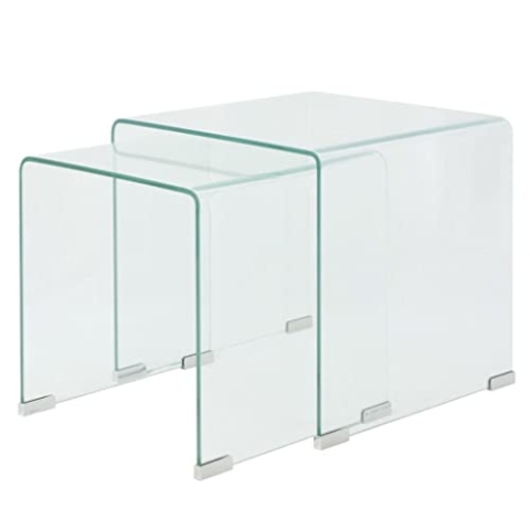 vidaXL 2-TLG. Satztisch-Set Beistelltisch Kaffeetisch Couchtisch gehärtetes Glas