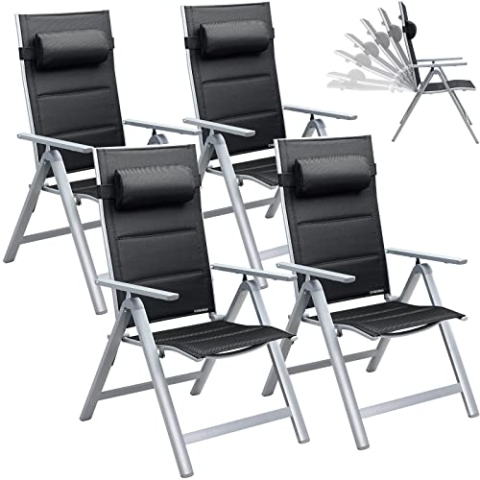 Casaria® Gartenstühle 4er Set Klappbar Gepolstert Alu 8- Fach Verstellbar 120 kg Belastbarkeit Wetterfest Outdoor Balkon Camping Hochlehner Klappstuhl