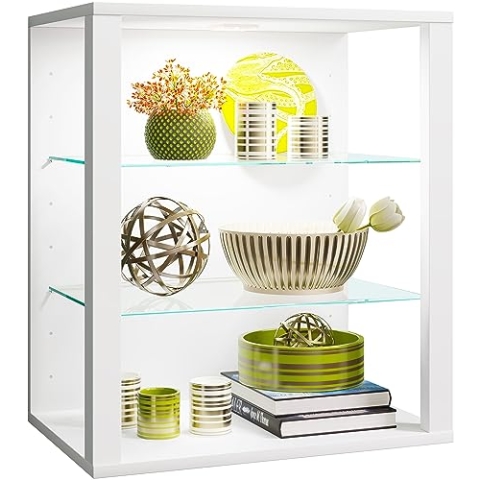 VCM Vitrine hängend | Vitrine ohne Glasfronten | Maße ca. H. 60 x B. 52 x T. 35 cm | Hängevitrine | Modern und platzsparend | Vitrinenschrank - Glasol S Weiß