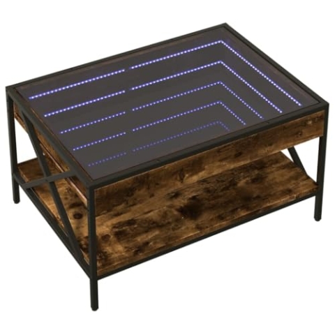 vidaXL Couchtisch mit Infinity-LED, Beistelltisch mit Metallfüße, Kaffeetisch für Wohnzimmer, Sofatisch Teetisch, Räuchereiche Holzwerkstoff