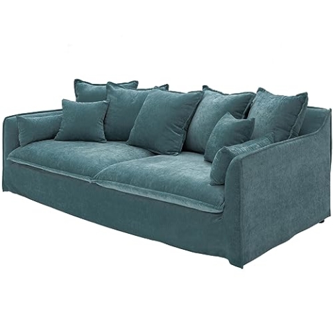 invicta INTERIOR Großes 3er Sofa Heaven 210cm Petrol Samt Abnehmbarer Bezug 3-Sitzer Sofa Hussensofa