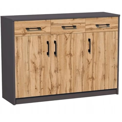 MATKAM Kommode 3D3S B110 x H85 x T35 cm Sideboard mit 3 Schubladen und 3 Türen (Anthrazit Grau-Wotan Eiche)