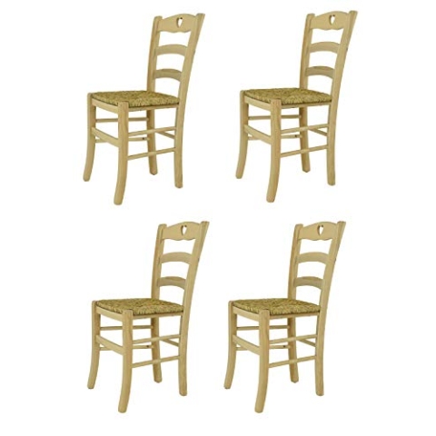 t m c s Tommychairs - 4er Set Stühle Cuore für Küche und Esszimmer, robuste Struktur aus poliertem Buchenholz, unbehandelt und 100% natürlich, Sitzfläche aus echtem Stroh